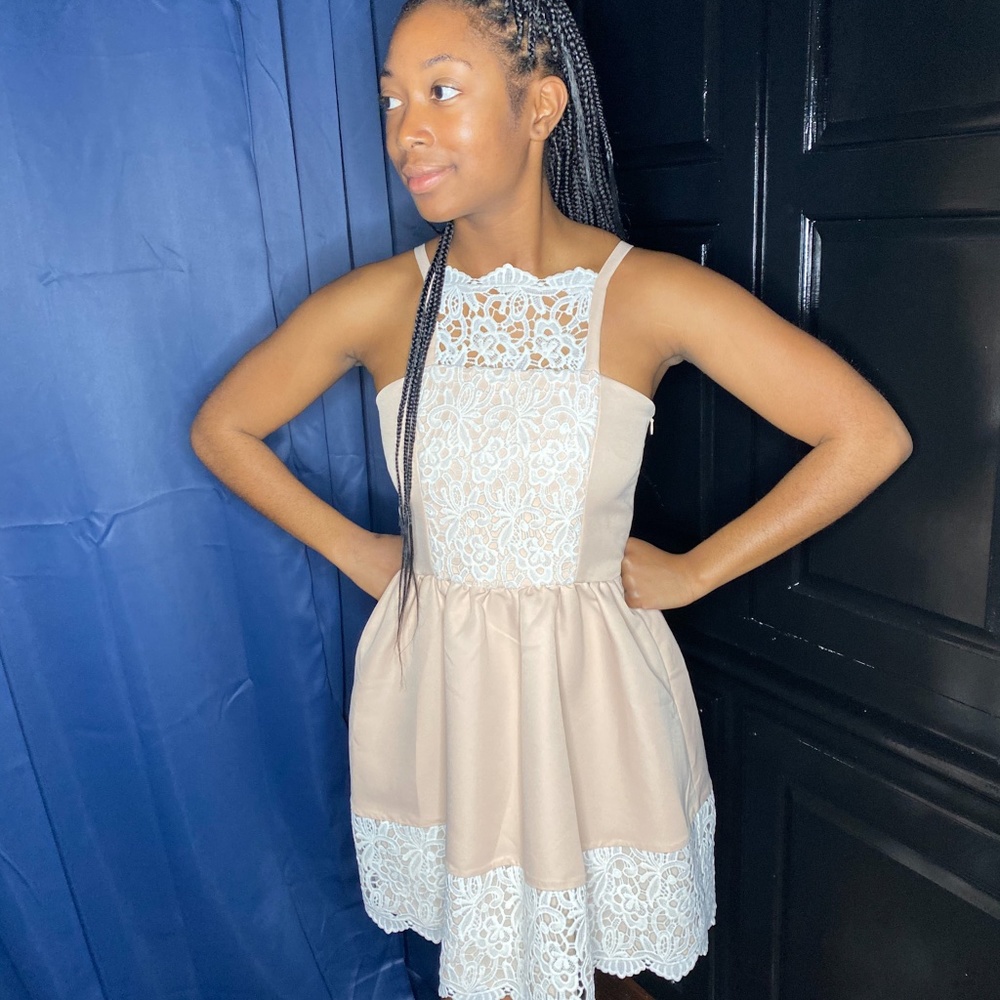 Dust Pink & White Eyelet Lace  Mini Dress